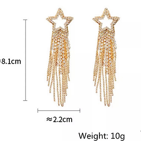 Silver Rhinestone 18k White GP Star Tassel Earrings - Picture 5 of 5